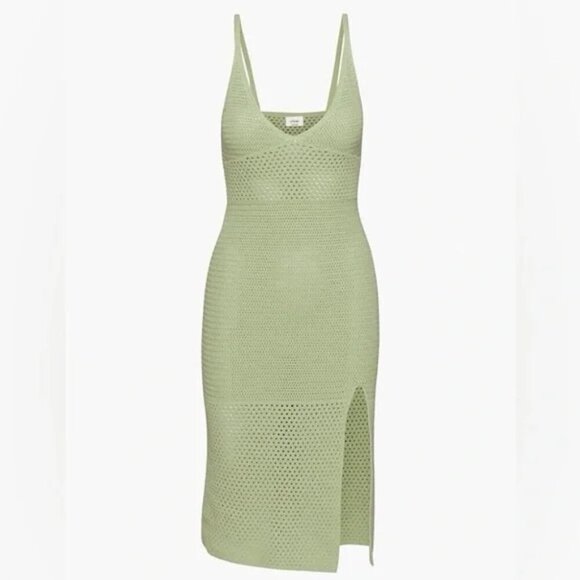 Aritzia Wilfred Evie Crochet Midi Dress Sage Pale Green Size Small - Picture 1 of 11